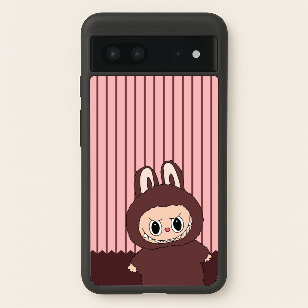 Stripey Cute Brown Monster  - Plushy Phone Case for Google Pixel 7