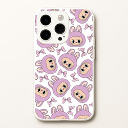 Cute Purple Monster And Bows Pattern  - Plushy Phone Case for iPhone 15 Pro
