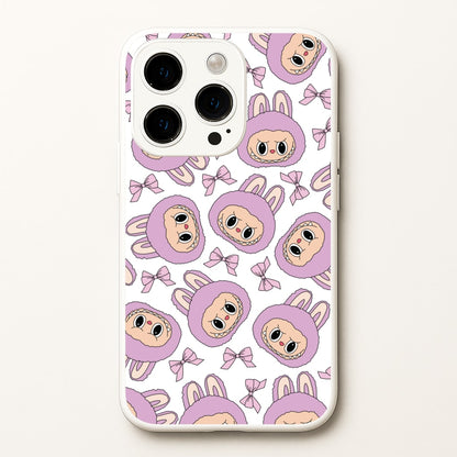 Cute Purple Monster And Bows Pattern  - Plushy Phone Case for iPhone 15 Pro