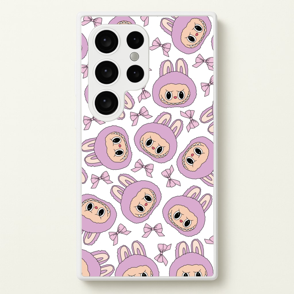 Cute Purple Monster And Bows Pattern  - Plushy Phone Case for Galaxy S24 Ultra