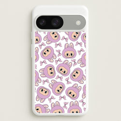 Cute Purple Monster And Bows Pattern  - Plushy Phone Case for Google Pixel 9 / 9 Pro