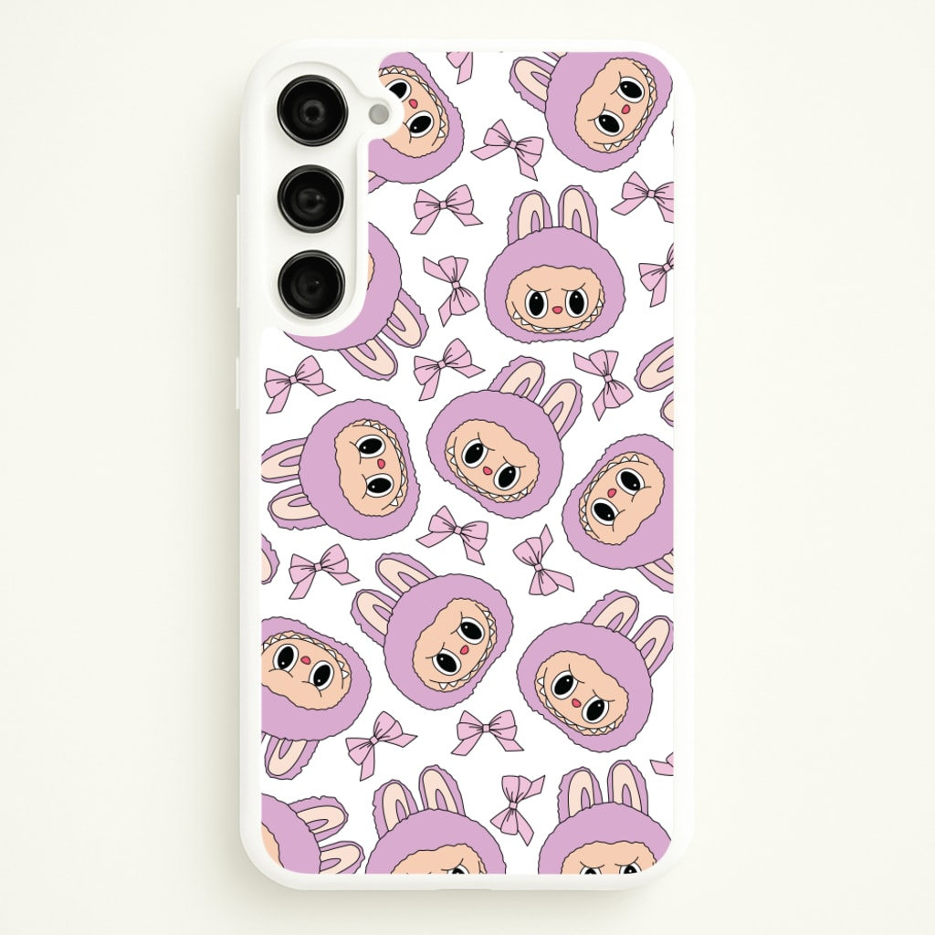 Cute Purple Monster And Bows Pattern  - Plushy Phone Case for Galaxy S23