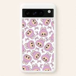Cute Purple Monster And Bows Pattern  - Plushy Phone Case for Google Pixel 8 Pro