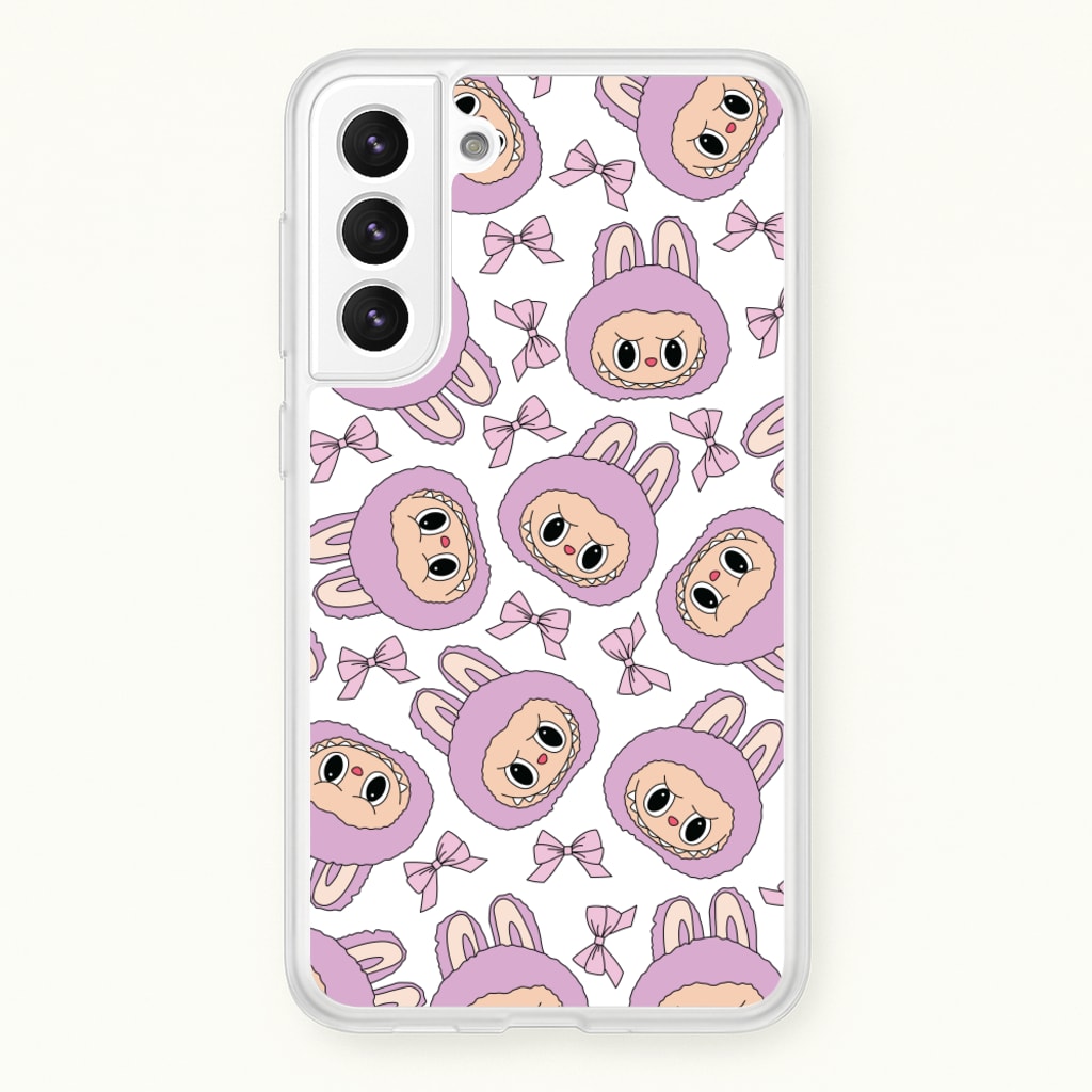 Cute Purple Monster And Bows Pattern  - Plushy Phone Case for Galaxy S22 Plus