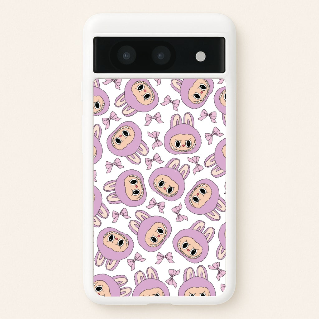 Cute Purple Monster And Bows Pattern  - Plushy Phone Case for Google Pixel 8a