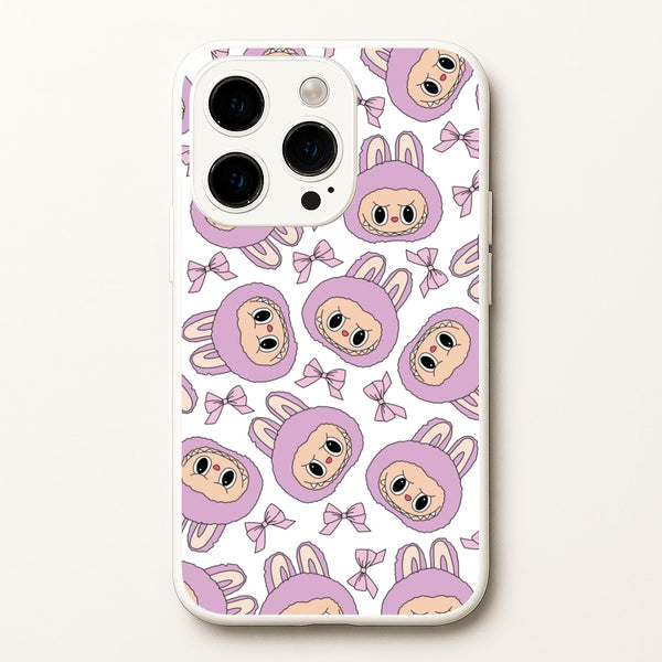 Cute Purple Monster And Bows Pattern  - Plushy Phone Case for iPhone 14 Pro