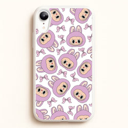 Cute Purple Monster And Bows Pattern  - Plushy Phone Case for iPhone XR