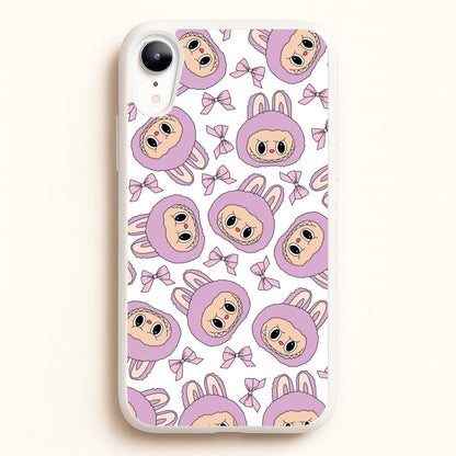 Cute Purple Monster And Bows Pattern  - Plushy Phone Case for iPhone XR