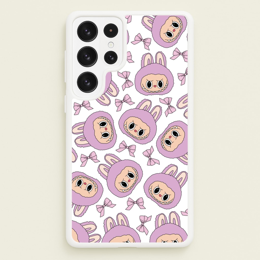 Cute Purple Monster And Bows Pattern  - Plushy Phone Case for Galaxy S23 Ultra