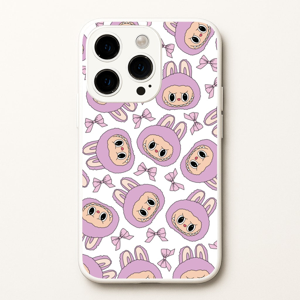 Cute Purple Monster And Bows Pattern  - Plushy Phone Case for iPhone 15 Pro Max