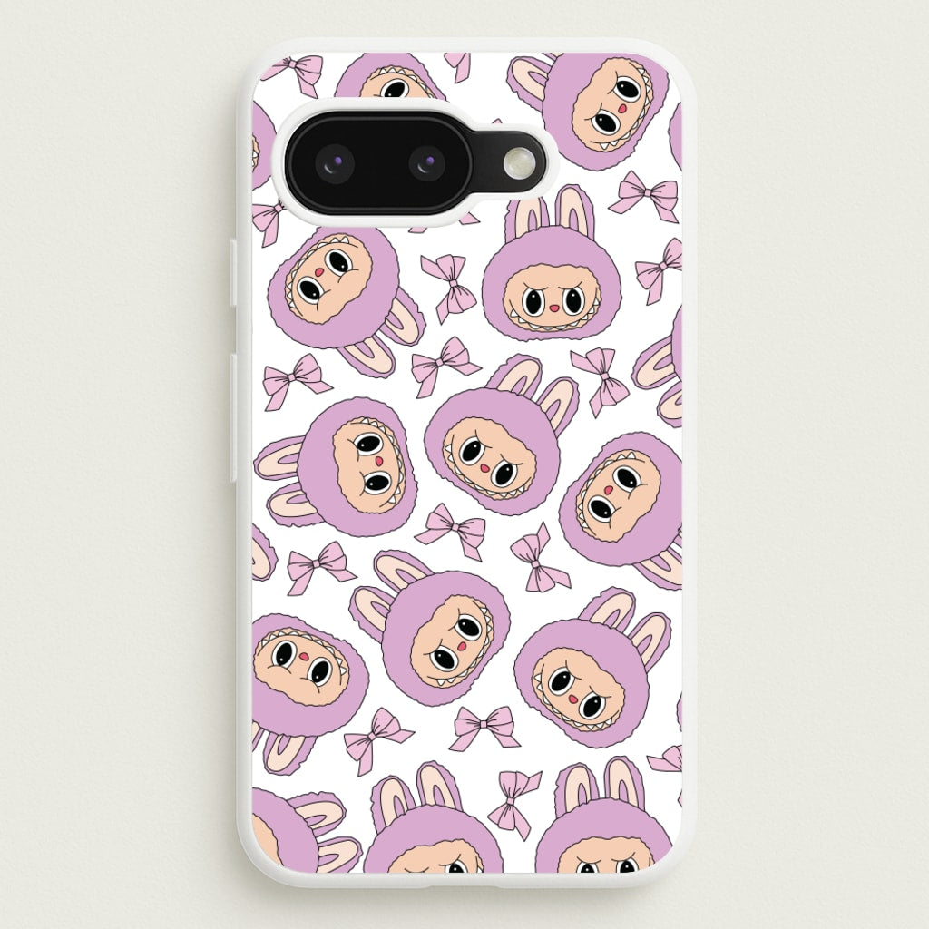 Cute Purple Monster And Bows Pattern  - Plushy Phone Case for Google Pixel 9a