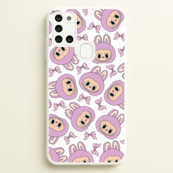Cute Purple Monster And Bows Pattern  - Plushy Phone Case for Galaxy A21s