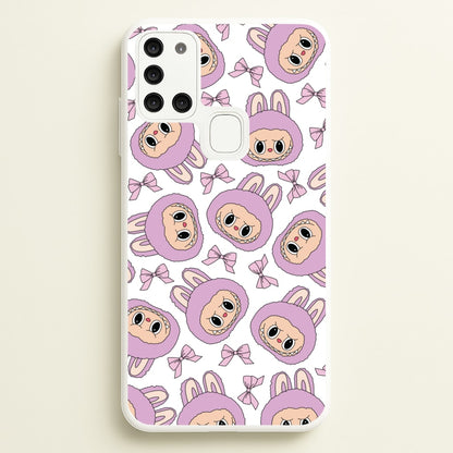 Cute Purple Monster And Bows Pattern  - Plushy Phone Case for Galaxy A21s