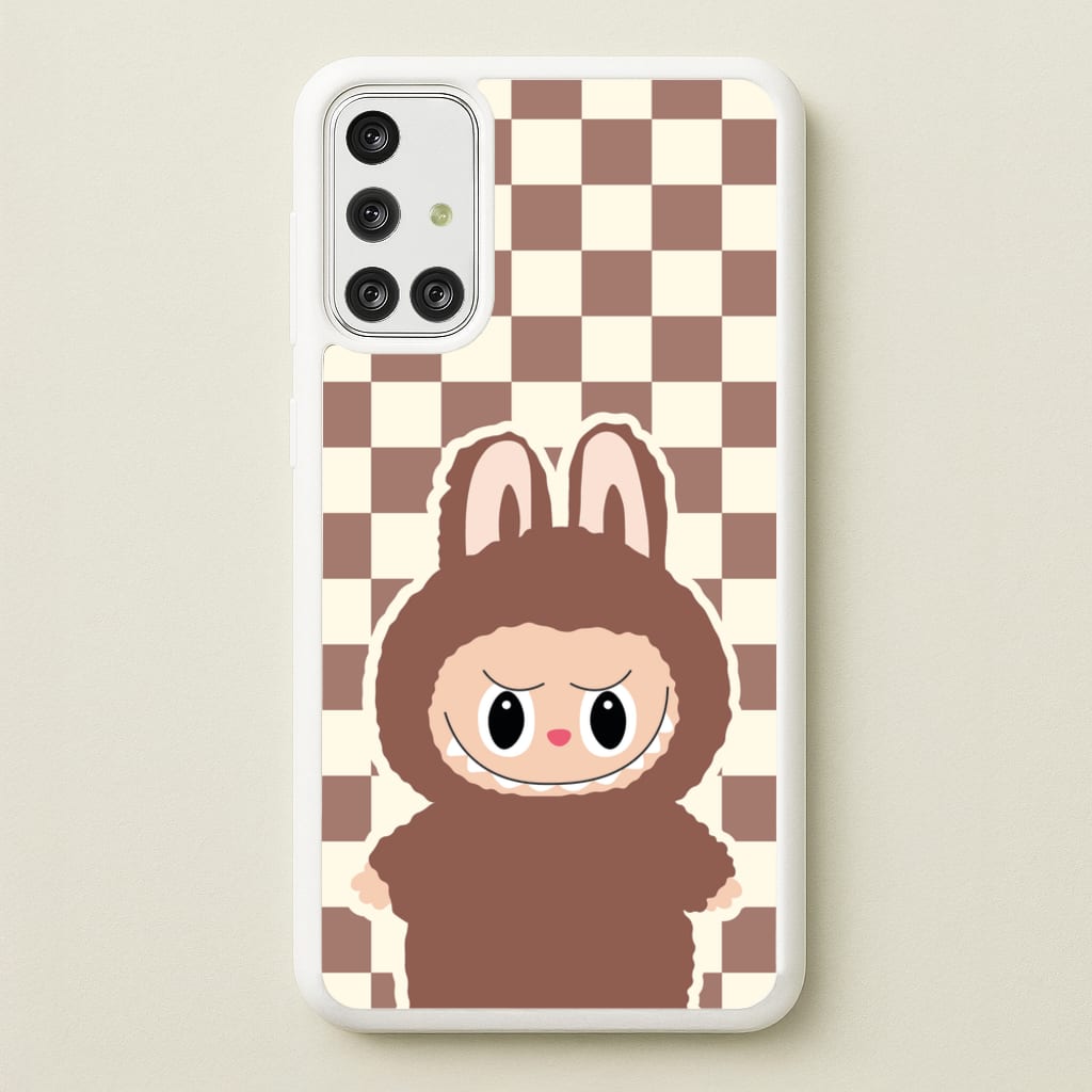 Checkered Cute Brown Monster   - Plushy Phone Case for Galaxy A71