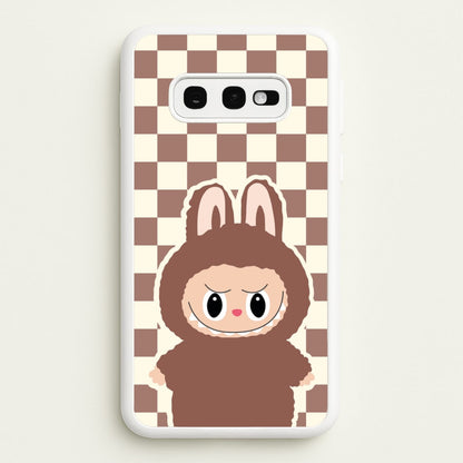 Checkered Cute Brown Monster   - Plushy Phone Case for Galaxy S10e