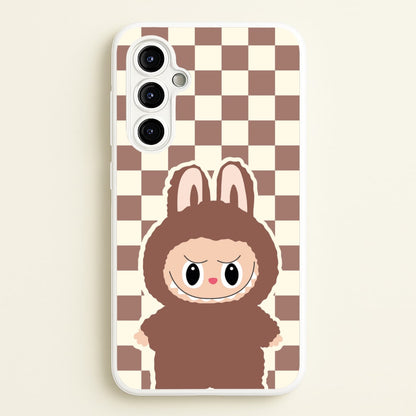 Checkered Cute Brown Monster   - Plushy Phone Case for Galaxy A54