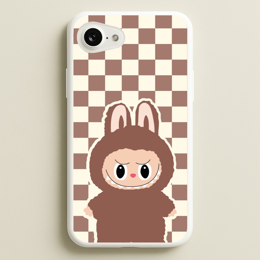 Checkered Cute Brown Monster   - Plushy Phone Case for iPhone 16e