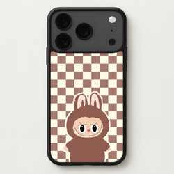 Checkered Cute Brown Monster Phone Case for iPhone 17 Pro
