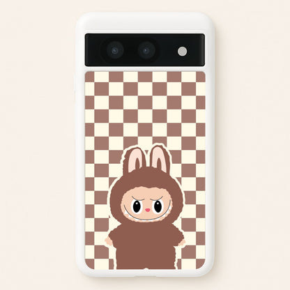 Checkered Cute Brown Monster   - Plushy Phone Case for Google Pixel 8a