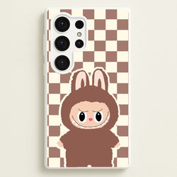 Checkered Cute Brown Monster   - Plushy Phone Case for Galaxy S25 Ultra