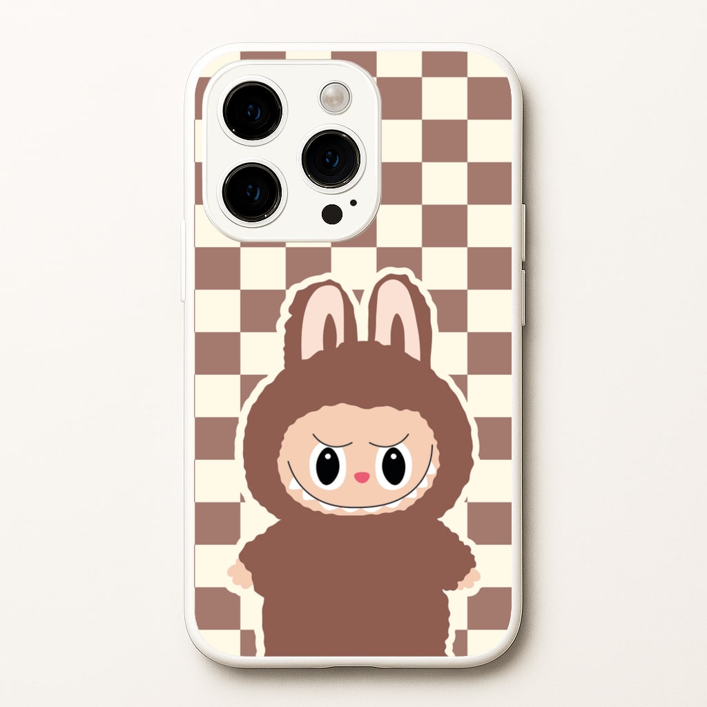 Checkered Cute Brown Monster   - Plushy Phone Case for iPhone 15 Pro Max
