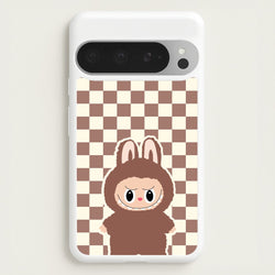 Checkered Cute Brown Monster   - Plushy Phone Case for Google Pixel 9 Pro XL