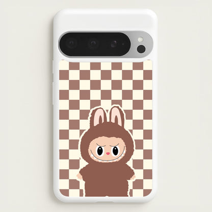 Checkered Cute Brown Monster   - Plushy Phone Case for Google Pixel 9 Pro XL