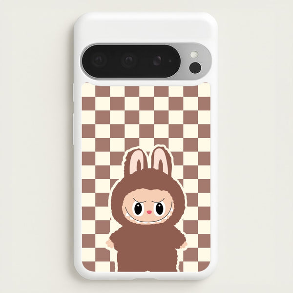 Checkered Cute Brown Monster   - Plushy Phone Case for Google Pixel 9 Pro XL