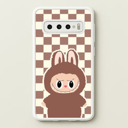 Checkered Cute Brown Monster   - Plushy Phone Case for Galaxy S10