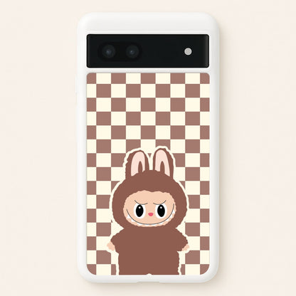 Checkered Cute Brown Monster   - Plushy Phone Case for Google Pixel 7a