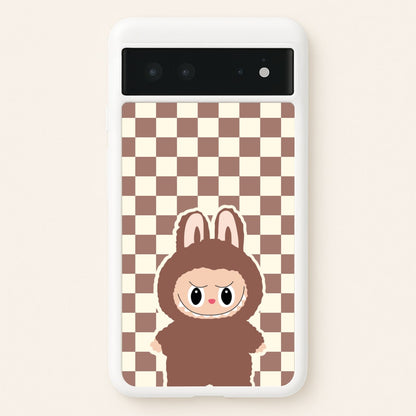 Checkered Cute Brown Monster   - Plushy Phone Case for Google Pixel 6