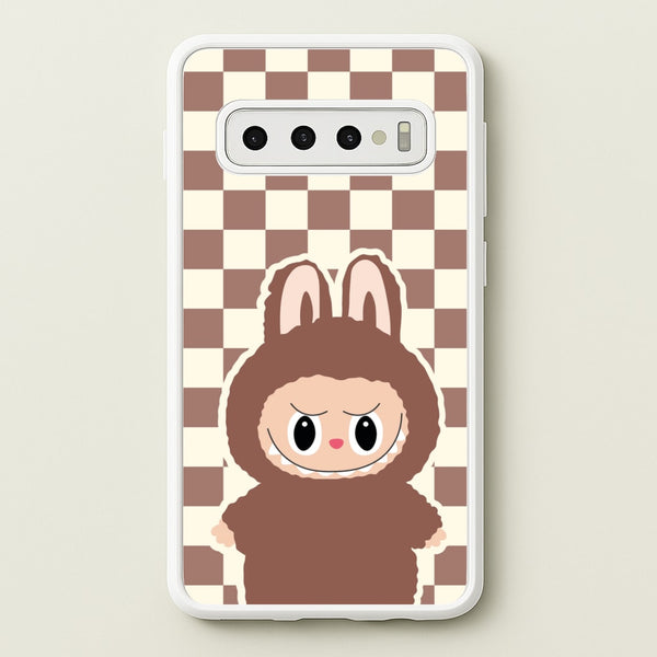 Checkered Cute Brown Monster   - Plushy Phone Case for Galaxy S10
