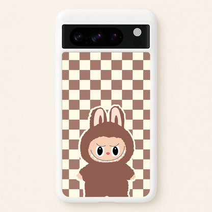 Checkered Cute Brown Monster   - Plushy Phone Case for Google Pixel 8 Pro