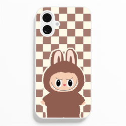 Checkered Cute Brown Monster   - Plushy Phone Case for iPhone 16 Plus