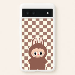 Checkered Cute Brown Monster   - Plushy Phone Case for Google Pixel 6a