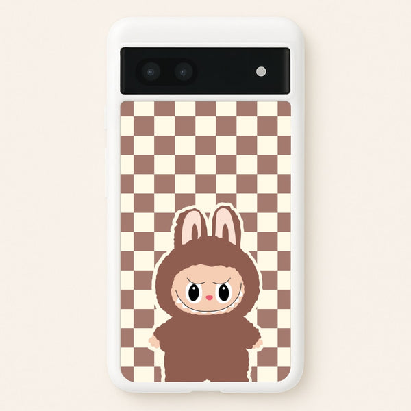 Checkered Cute Brown Monster   - Plushy Phone Case for Google Pixel 6a