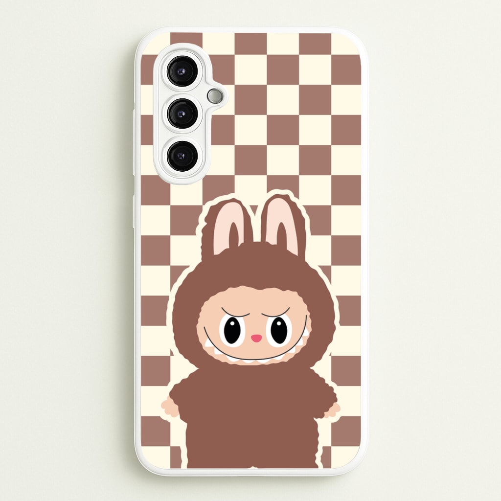 Checkered Cute Brown Monster   - Plushy Phone Case for Galaxy A14