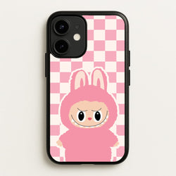 Checkered Cute Pink Monster   - Plushy Phone Case for iPhone 12 / 12 Pro