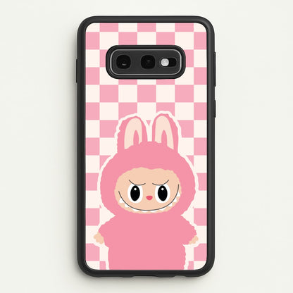 Checkered Cute Pink Monster   - Plushy Phone Case for Galaxy S10e