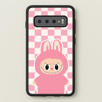 Checkered Cute Pink Monster   - Plushy Phone Case for Galaxy S10