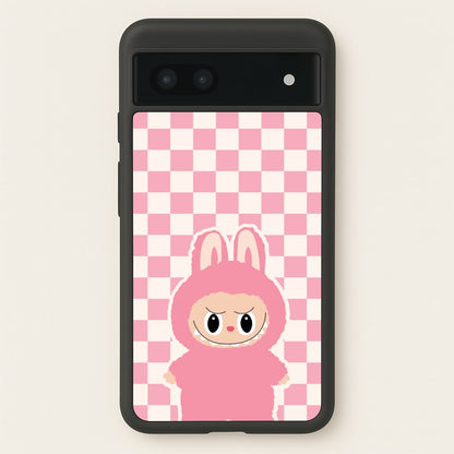 Checkered Cute Pink Monster   - Plushy Phone Case for Google Pixel 6a