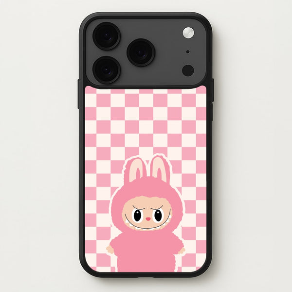 Checkered Cute Pink Monster Phone Case for iPhone 17 Pro
