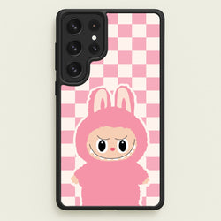 Checkered Cute Pink Monster   - Plushy Phone Case for Galaxy S23 Ultra