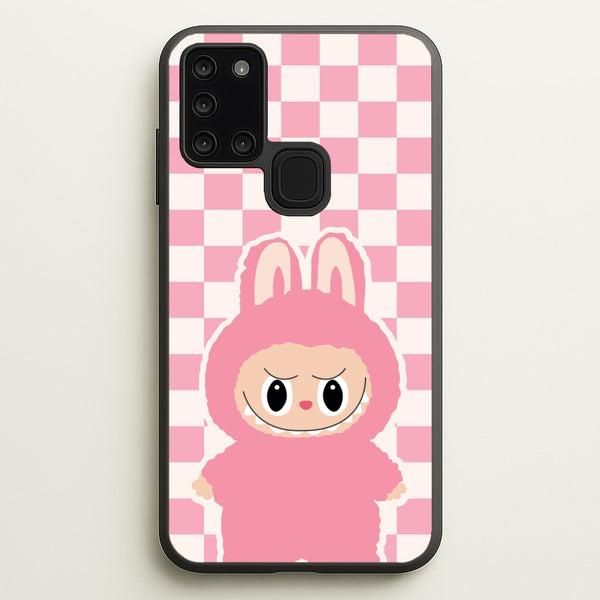 Checkered Cute Pink Monster   - Plushy Phone Case for Galaxy A21s