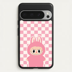 Checkered Cute Pink Monster   - Plushy Phone Case for Google Pixel 9 Pro XL
