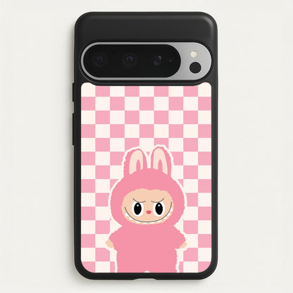 Checkered Cute Pink Monster   - Plushy Phone Case for Google Pixel 9 Pro XL