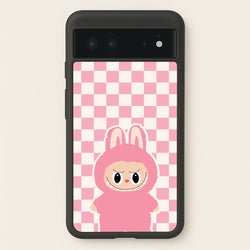 Checkered Cute Pink Monster   - Plushy Phone Case for Google Pixel 6
