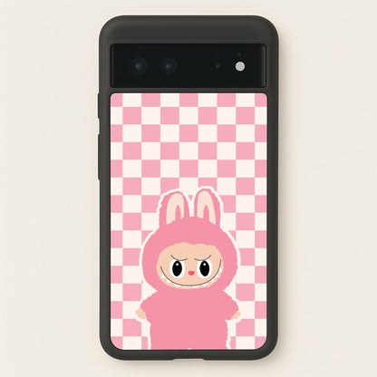 Checkered Cute Pink Monster   - Plushy Phone Case for Google Pixel 6