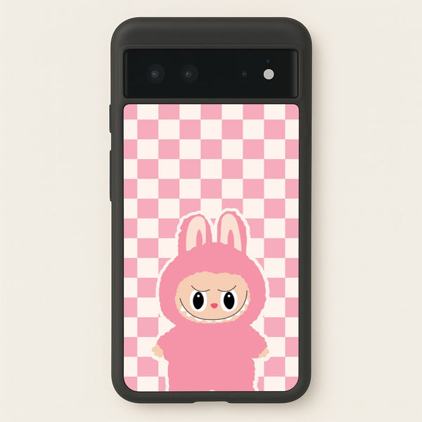 Checkered Cute Pink Monster   - Plushy Phone Case for Google Pixel 6