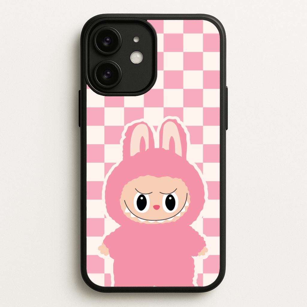 Checkered Cute Pink Monster   - Plushy Phone Case for iPhone 11